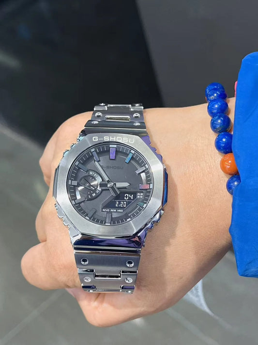 Unisex Digital Sports Watch Steel Bracelet LED Dual Display Water-Resistant Full Functionality Oak Series