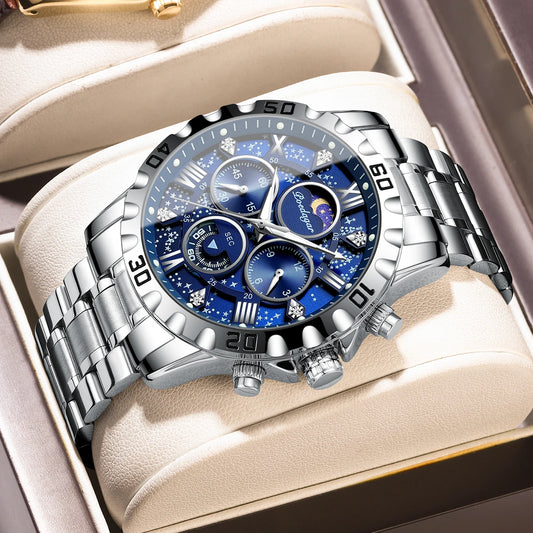 POEDAGAR Fashion Business Man Wristwatch Waterproof Luminous Chronograph Men Watch Stainless Steel Military Quartz Men's Watches