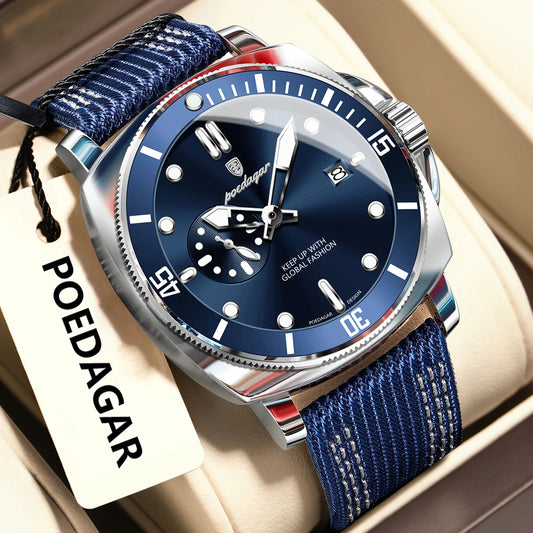 POEDAGAR Fashion Luxury Man Wristwatch Luminous Waterproof Date Sports Watch For Men Business Nylon Leather Quartz Men's Watches